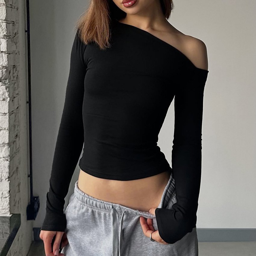 Women's Off-Shoulder Long-Sleeve Slim Fit Top