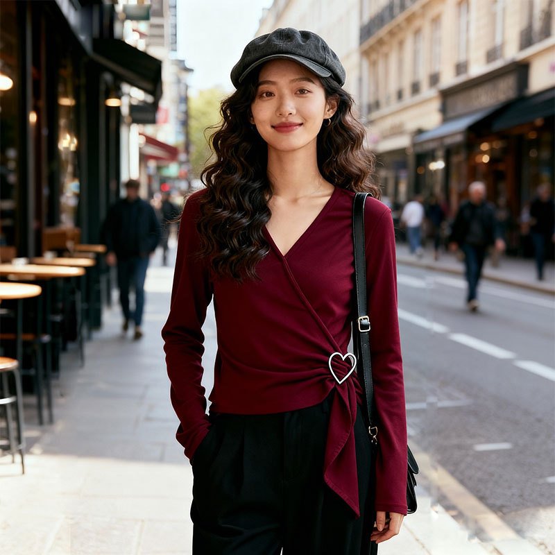 Women's Slim-Fit V-Neck Fleece Long-Sleeve Thermal Top