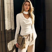 Women's Autumn Slim-Fit Pleated Knit Long-Sleeve Top