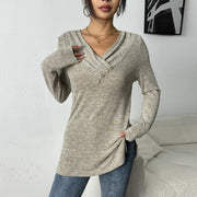 Chic V-Neck Long Sleeve Button-Up Slim Fit Shirt