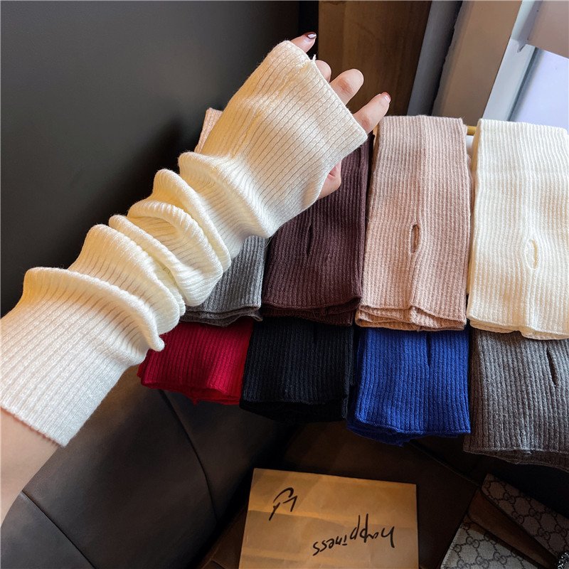 Girl's Fingerless Arm Warmers, Long Knitted Gloves for Cold Weather