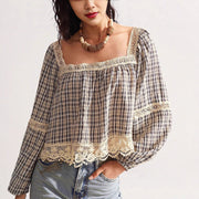 Elegant Lace Patchwork Long-Sleeve Blouse for Women