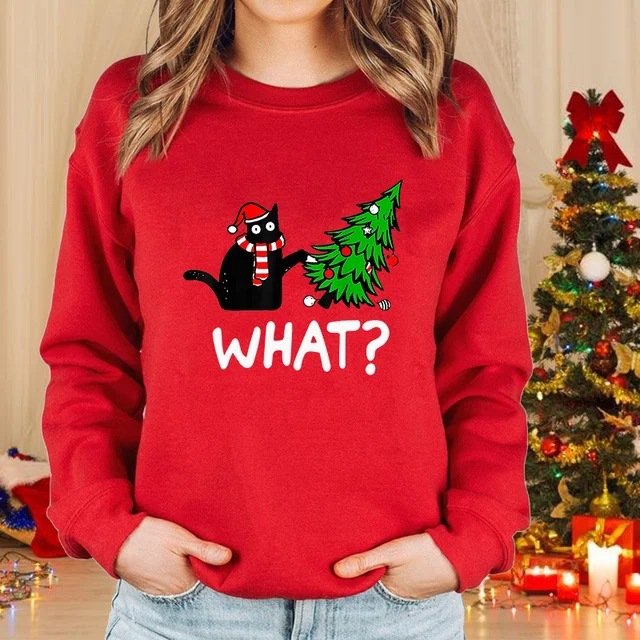 Cozy Christmas Cat Sweater for Women