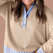 Oversized Striped Knit Turtleneck Top