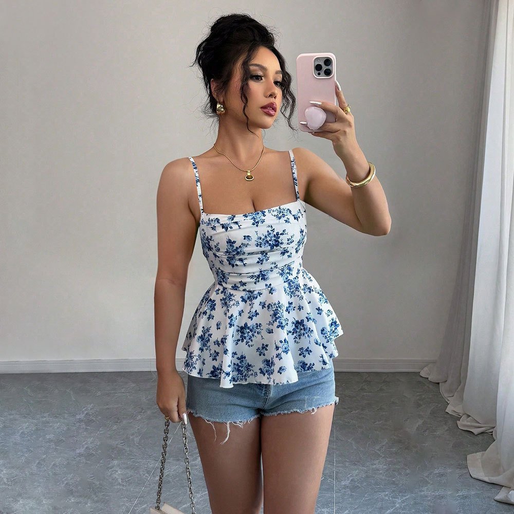 Floral Camisole Top for Women - Slim Fit & Strappy Design