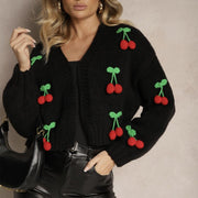 3D Cherry Crochet Elegant Women's Cardigan Sweater
