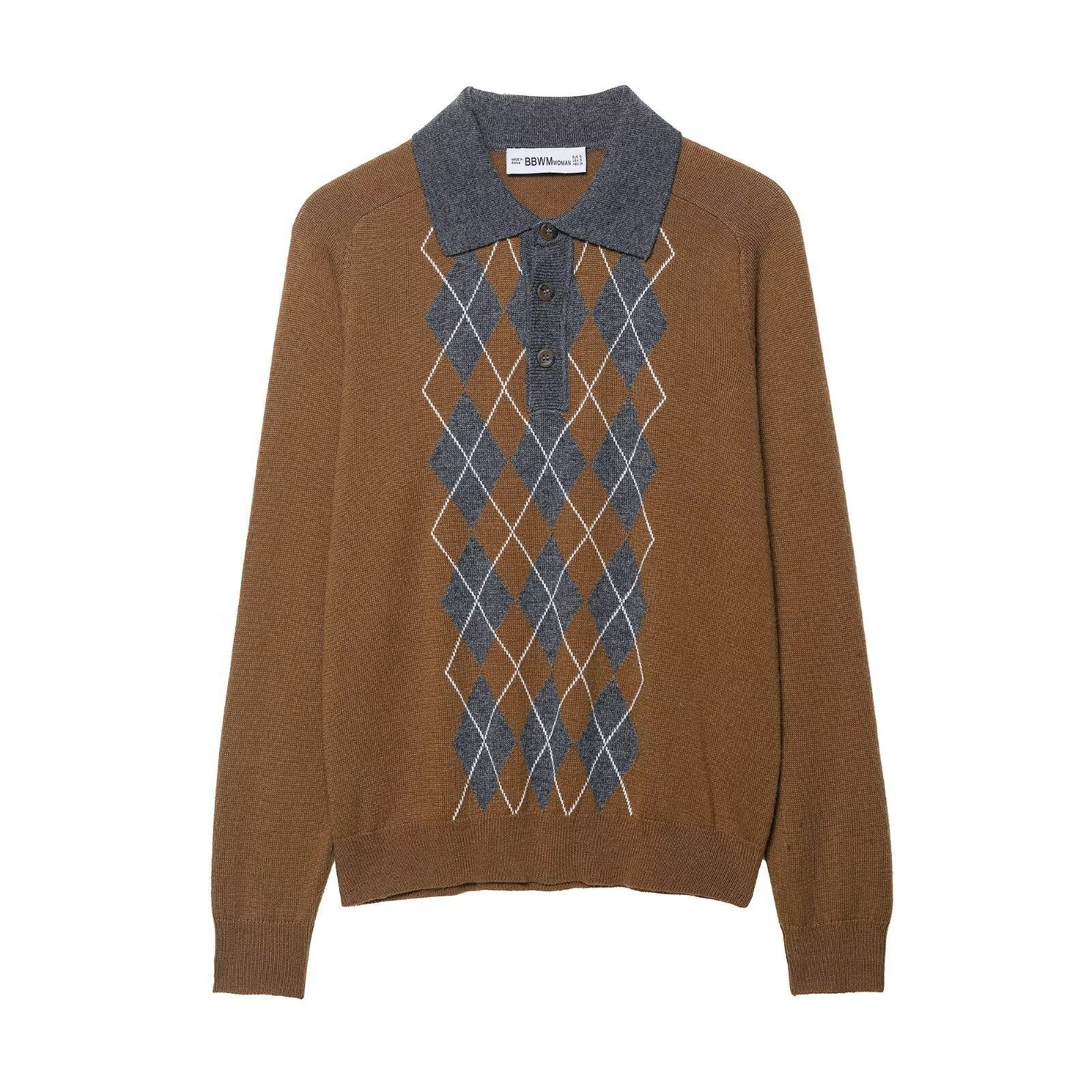 Diamond Jacquard Polo Collar Sweater