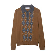 Diamond Jacquard Polo Collar Sweater