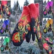 Color-block Embroidered Winter Gloves for Women