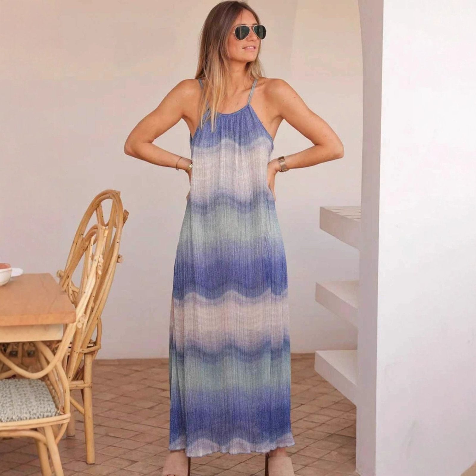 Bohemian Beach Dress Gradient Tie-dye Strapless