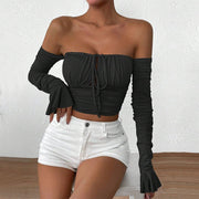 Women's Chic Bustier Long-Sleeve Crop Top