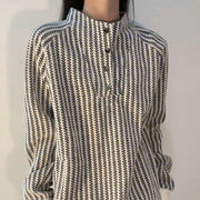 Women's Striped Long-Sleeve Stand Collar Casual Coat
