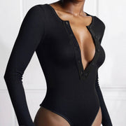 Sexy Long Sleeve Ribbed Bodysuit for Women