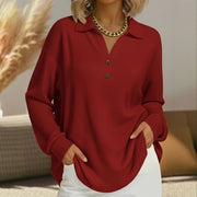 Casual V-Neck Button Loose Long Sleeve Pullover Top