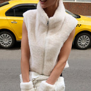 Women's Solid Color Faux Fur Vest Zipper Cardigan