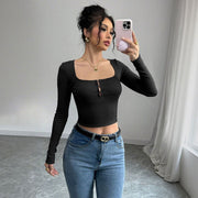 Chic Square Neck Long Sleeve Top for Women