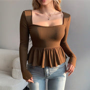 French Square Neck Long Sleeve Crop Top