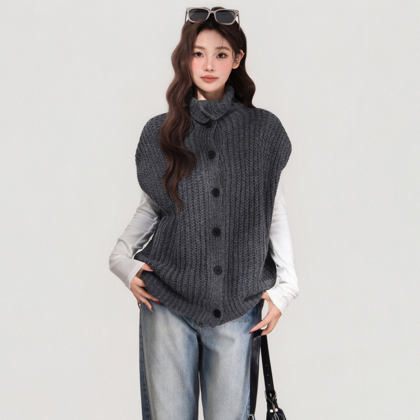 Cozy Grey Knit Vest for Women Autumn Winter