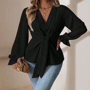 Black V-Neck Lantern Sleeve Plus Size Top