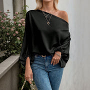 Off-Shoulder Bell Sleeve Casual Solid Loose Top
