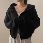 Women's Fleece-Lined Hoodie with Double Zipper, Loose Fit