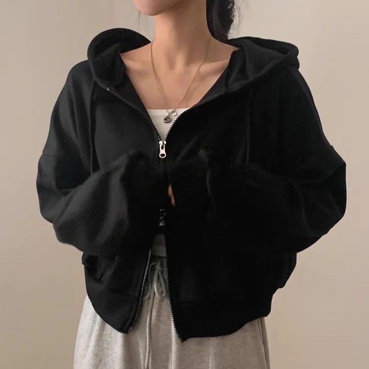 Women's Fleece-Lined Hoodie with Double Zipper, Loose Fit