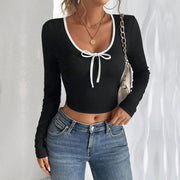 Women's Slim Fit Color Block Long-Sleeve Crop Top
