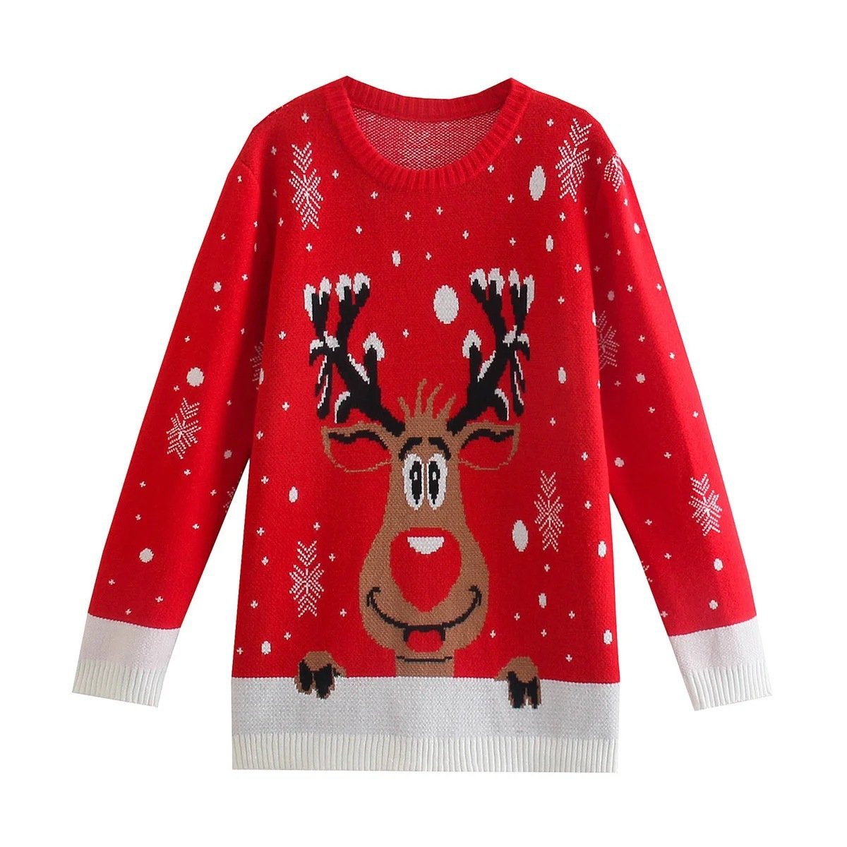 Women's Round Neck Jacquard Long Sleeve Sweater