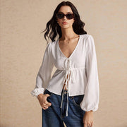 Elegant Long-Sleeve Tie Cardigan Top for Women