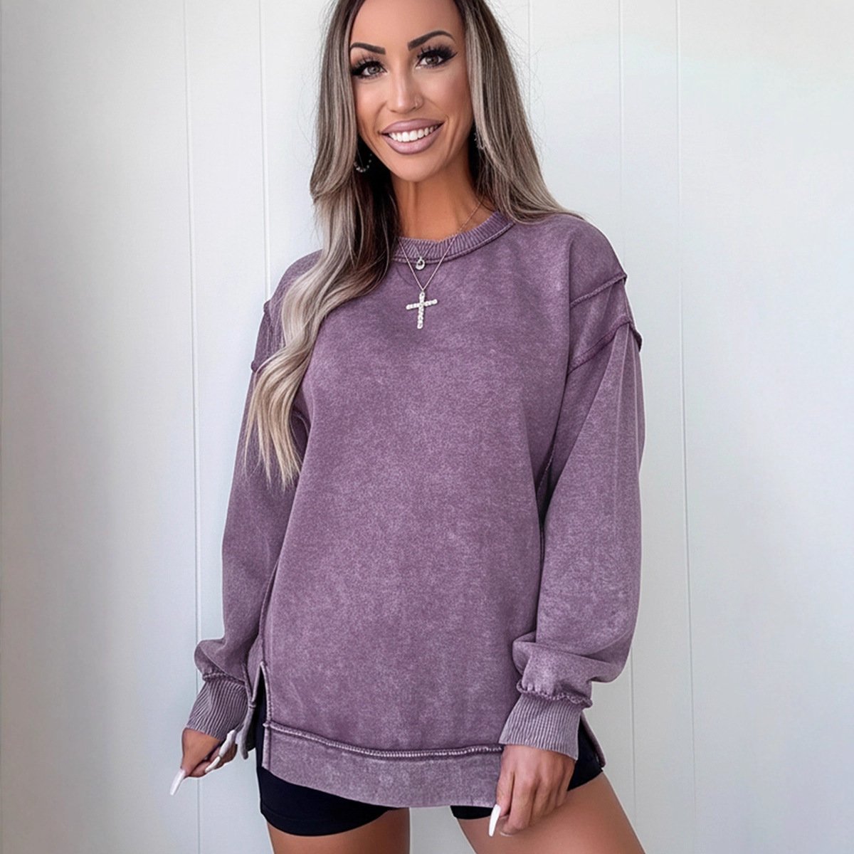 Casual Solid Color Slit Top for Women