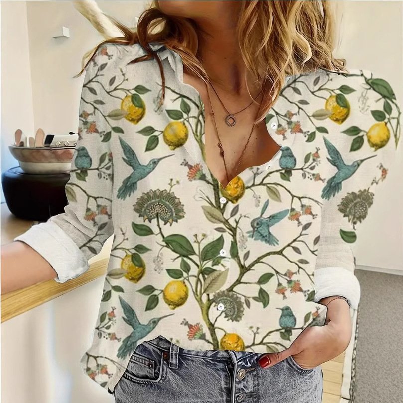 Women's Floral Print Long-Sleeve Loose Casual Shirt