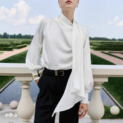 French Elegant Ribbon Blouse Women's Chic Long-Sleeve Shirt