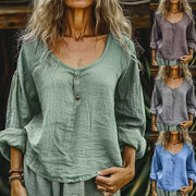 Women's Casual Loose Linen Long Sleeve Solid Color Top