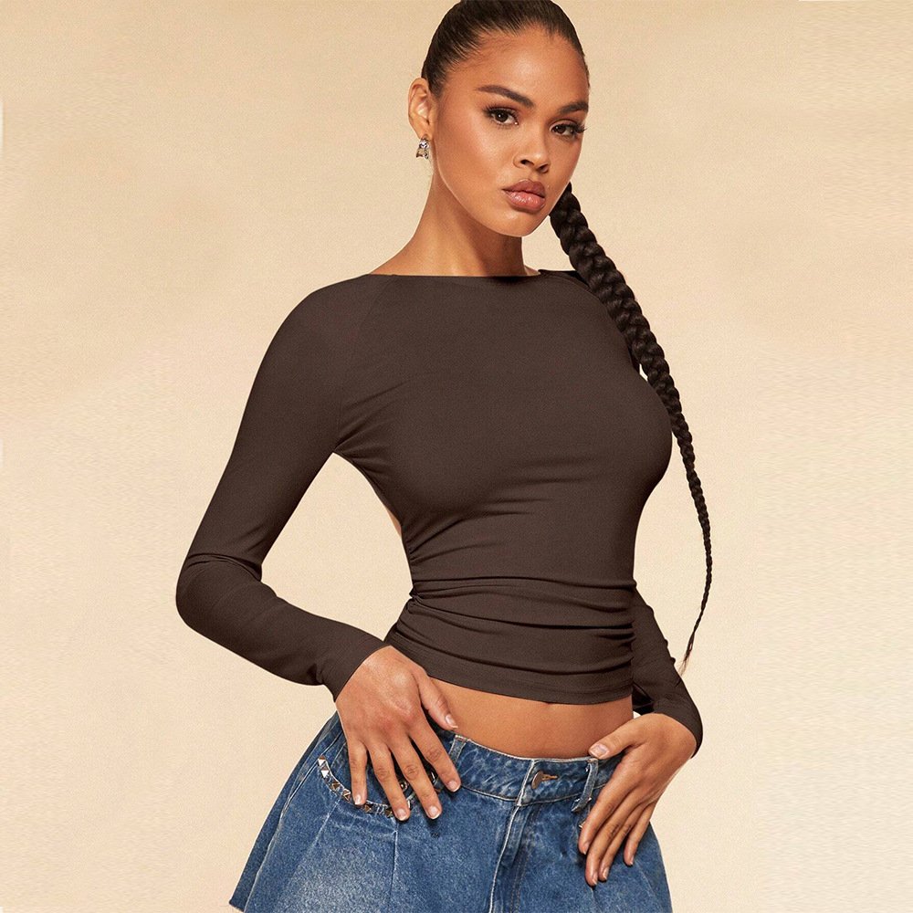 Women's Backless Slim Fit Long-Sleeve Crop Top