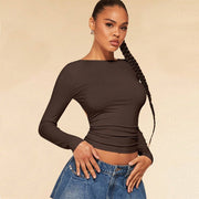 Women's Backless Slim Fit Long-Sleeve Crop Top