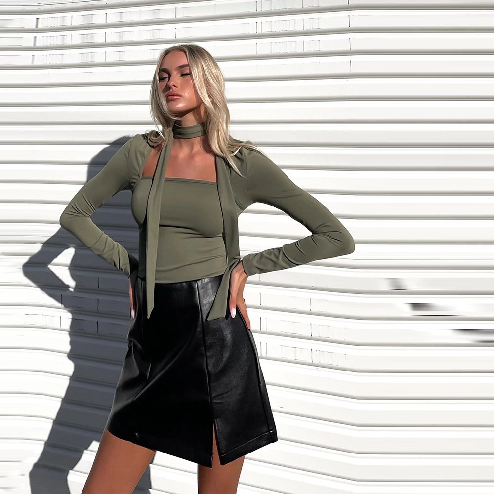 Chic Square Neck Slim Long Sleeve Top
