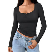 Women's Slim-Fit U-Neck Base Top Elegant Winter Layering Shirt