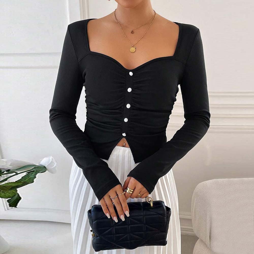 Elegant French Square Neck Slim T-Shirt