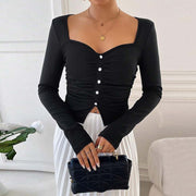 Elegant French Square Neck Slim T-Shirt