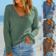 Women's Retro Plaid V-Neck Casual Long Sleeve Top