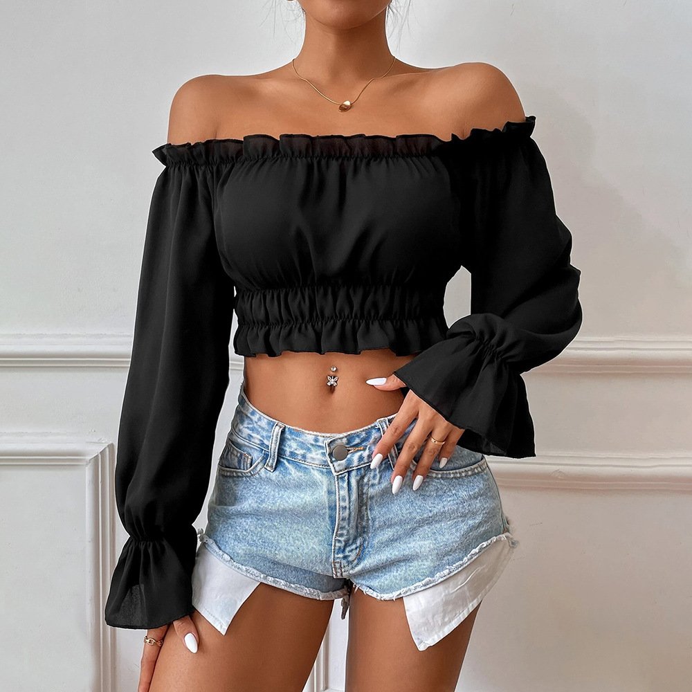 Women's Off-Shoulder Ruffle Crop Top