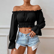 Women's Off-Shoulder Ruffle Crop Top