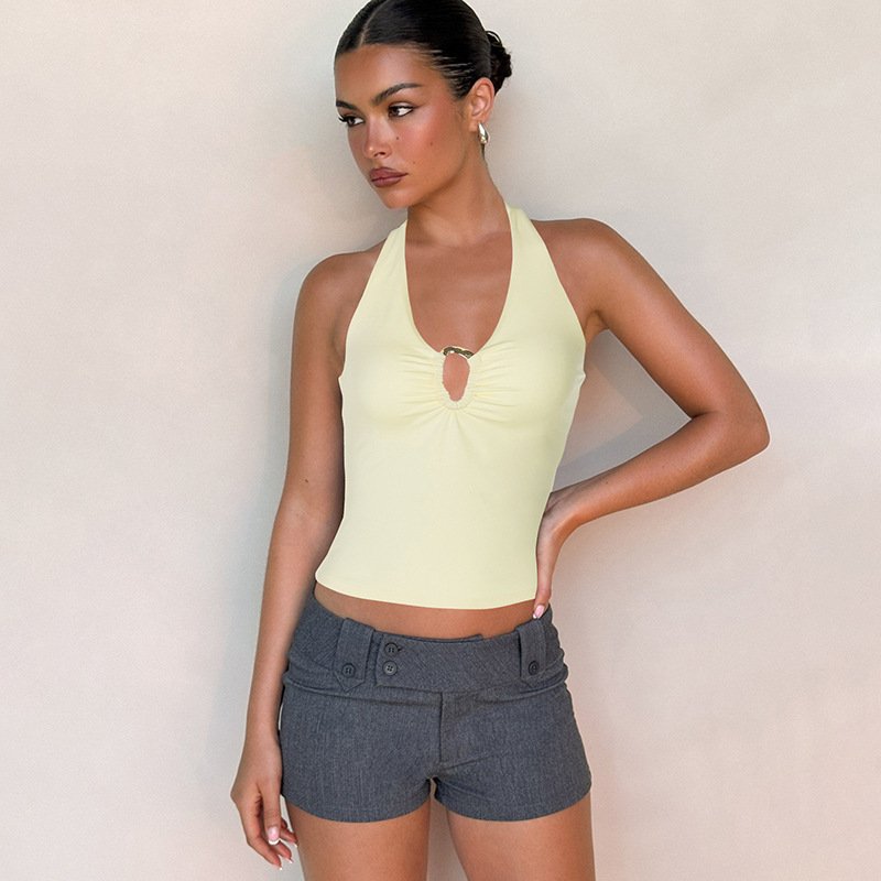 Sexy Slim-fit V-neck Halter Crop Top