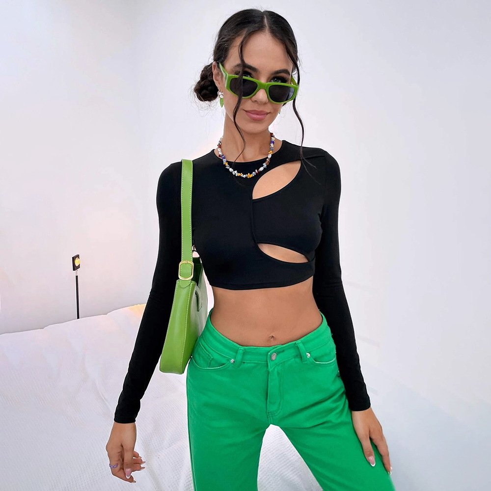 Women's Hollow-Out Slim-Fit Long-Sleeve Top
