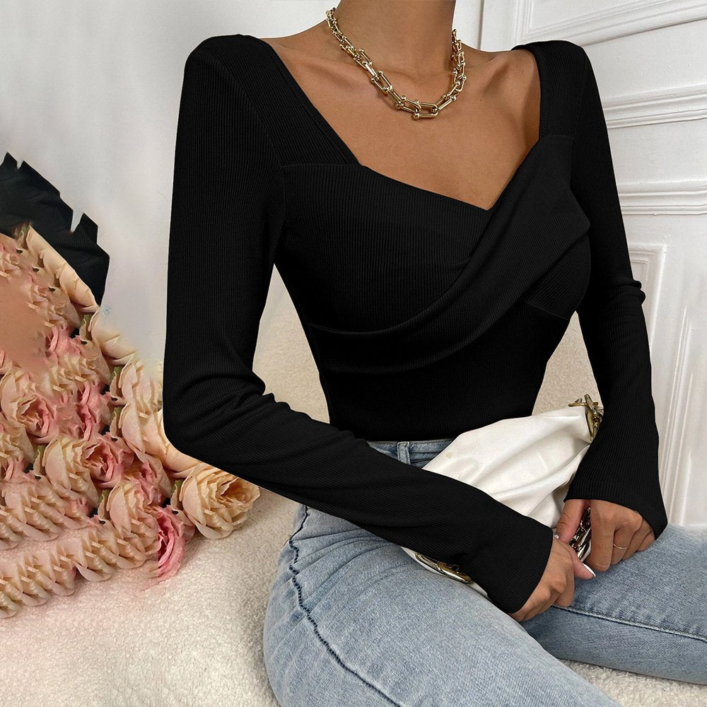 Women's Slim Fit V-Neck Long Sleeve Knit Top