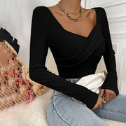 Women's Slim Fit V-Neck Long Sleeve Knit Top