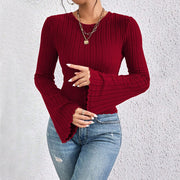 Wine Red Flared Sleeve Slim Top