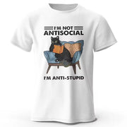 Retro Black Cat Print Short Sleeve Tee for Men