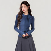 Wool Blend Bow Slim Base Shirt for Women
