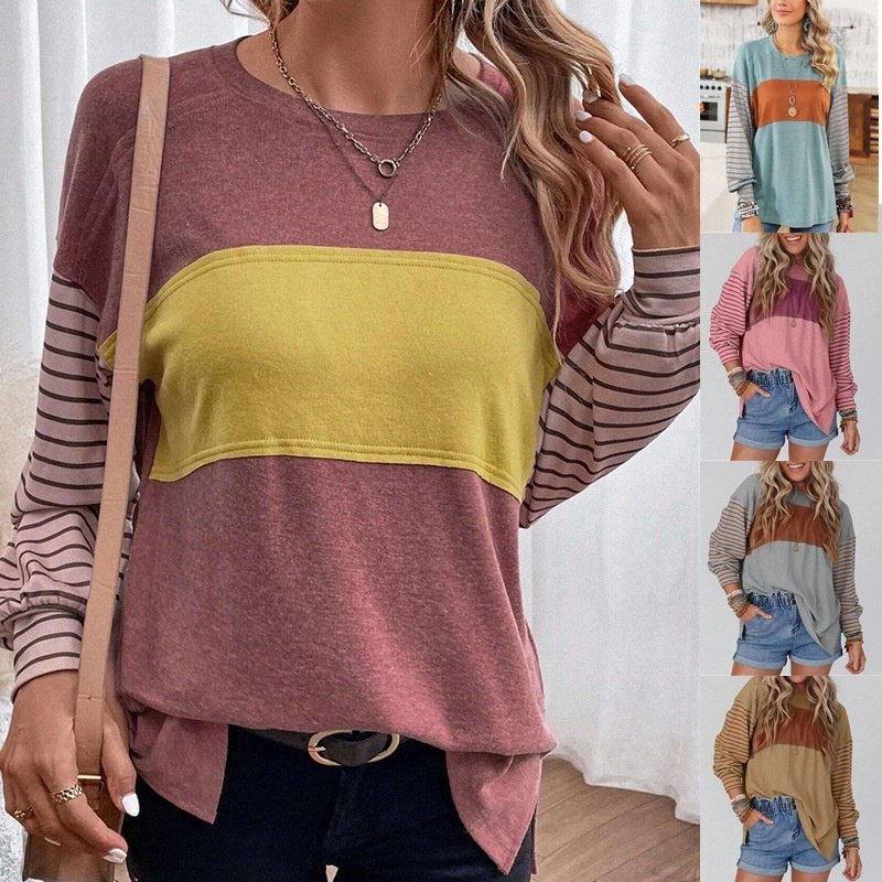 Women's Casual Striped Long Sleeve Pullover T-Shirt